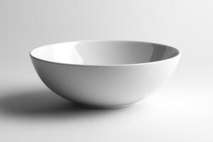 A minimalist, empty white ceramic bowl with a smooth finish on a clean background. photo
