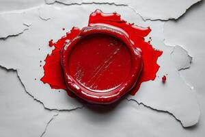 A vibrant red paint splash creates an artistic focal point against a textured white background. photo
