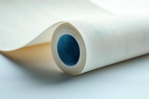 Close-up of a roll of textured paper with a subtle blue core, conveying a sense of creativity and artistry. photo