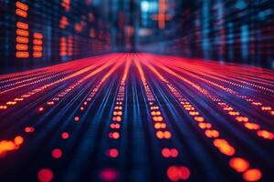 Abstract representation of data streams in vibrant red and blue hues, evoking a sense of technology and motion. photo