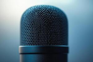 Close-up of a black microphone on a softly lit background, creating a professional and sleek appearance. photo