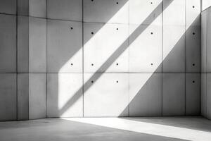 Abstract view of a minimalist concrete room with dynamic light and shadow play. photo