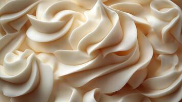 A close-up view of creamy, textured swirls resembling soft whipped cream, emphasizing a smooth, delicate aesthetic. photo