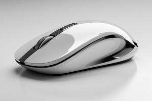 Sleek silver computer mouse with a modern design on a soft gradient background. photo