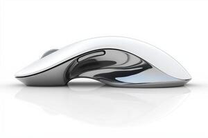 Sleek, modern computer mouse design showcasing a glossy finish and ergonomic shape. photo