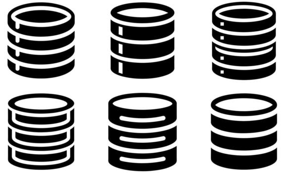 base de datos icono siluetas conjunto diseño vector