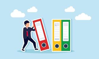 Businessman supporting a falling report book, illustration of saving business document archive vector