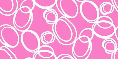 Minimalistic seamless pattern with white hand drawn circular lines on a pink background. Perfect for modern design projects, branding, packaging, fabric prints, and digital art. vector
