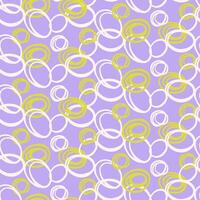 Seamless pattern with hand-drawn circles in white and yellow on a soft purple background. Abstract, playful, and modern design, perfect for textiles, wallpapers, packaging, creative branding vector