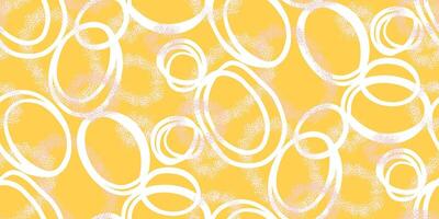 Seamless pattern with abstract white oval shapes on a yellow background, accented with textured soft and light dots. Dynamic and modern design, suitable for fabric, wrapping paper, digital vector