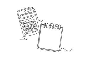 Top view of white calendar and calculator. Calculator, Smartphone, Laptop concept. Single line draw design. graphic illustration vector