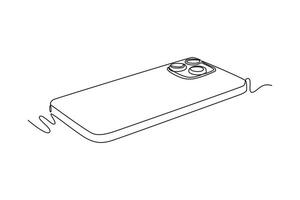 mobile or smartphone back model. Calculator, Smartphone, Laptop concept. Single line draw design. graphic illustration vector