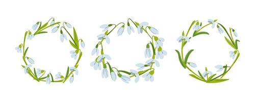ACute wreath with flowers, leaves and branches in flat hand drawn style. circle frame for your text on white background. Mother's day greeting card with beautiful blossom flowers vector
