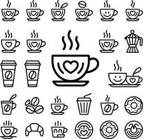 Cute Coffee and Donut Line Icons Set for Cafes and Menus vector