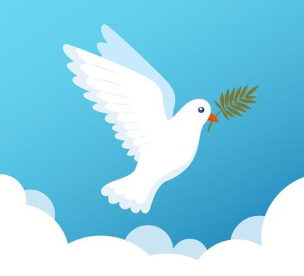 Dove of peace. Flying bird with an olive branch in beak. Peace and love, freedom, no war concept. illustration.