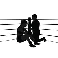 A silhouette of a woman sitting on the ground next to a man in a boxing ring vector