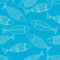 Seamless pattern with fish on a blue background. vector