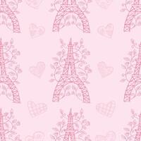 Seamless pattern with Eiffel tower and heart vector