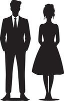 A silhouette of a man in a suit and tie standing next to a woman in a dress on a white background vector