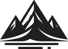 A minimalist black and white illustration of three mountains with horizontal lines below them vector
