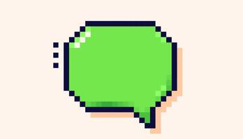 Speech bubble with green background drawn in pixel art style. vector