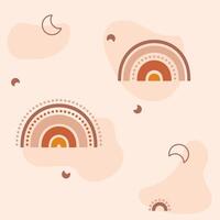 Seamless baby pattern drawn in bohemian colors featuring colorful rainbows, crescents and spots. vector