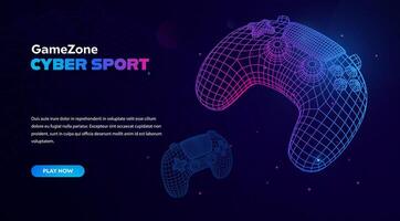 Gaming Controller Wireframe With Neon Gradient Colors On Dark Background, Perfect For Esports, Tournaments, And Game Interfaces. Illustration. vector