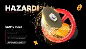 Angle Grinder Without Protective Cover Creating Sparks Near Prohibition Sign, Warning Of Extreme Work Hazard And Safety Violation, Safety Rules template. Illustration. vector