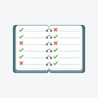 An open notebook with check marks on it vector