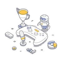 Modern isometric illustration of gaming elements with trophy and controller vector