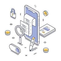 Modern isometric design showcasing digital document management and security features vector