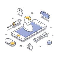 Modern isometric illustration of smartphone with user avatar and tools vector
