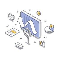 Modern isometric illustration showcasing data analysis and growth trends in business vector