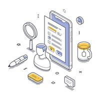 Modern isometric illustration of a digital workspace with tools and elements vector