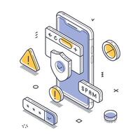 illustration of smartphone security features represented in isometric style vector