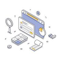 Modern isometric illustration of digital finance and accounting tools in a workspace setting vector