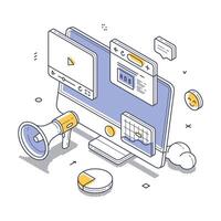 Modern isometric illustration of digital marketing concepts and tools in action vector