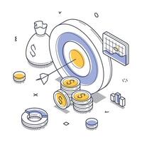 Target with an arrow, symbolizing financial goals isometric illustration vector