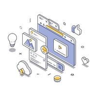 Modern isometric illustration of digital content sharing and interaction online vector