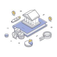 Creative isometric line illustration of finance analysis concepts and tools in a modern style vector