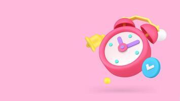 Alarm clock ringing with check mark deadline time management banner copy space illustration vector