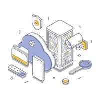 Isometric modern illustration of cloud computing and digital security concepts vector