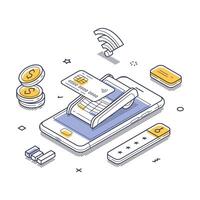 Digital payment system illustration with smartphone and credit card processing technology vector