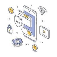 Modern isometric illustration showcasing digital security and online privacy features vector