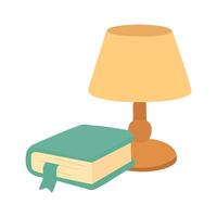 Table lamp with a closed book and bookmark. Cozy reading corner illustration. vector
