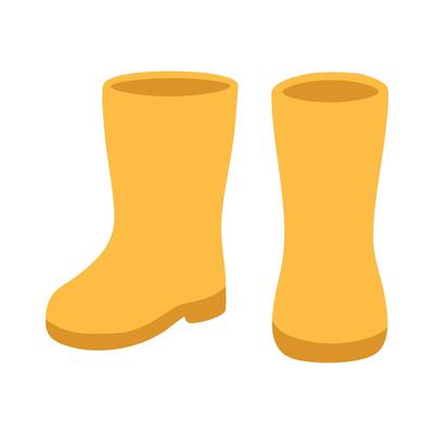 Bright yellow rubber boots in cartoon flat style. Perfect for spring rain and garden themes.