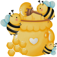 Cute Bees with Honey Pot and Heart png