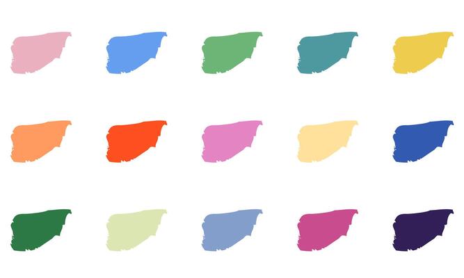 Fauvism color palette. Bright color swatch set. 15 selected colors.