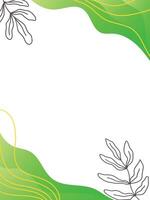 abstract green frame with gradient and lines, with lineart silhouette of plant leaves, eco style frame for design vector