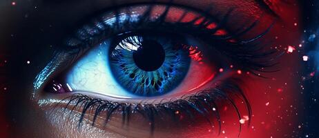 the eyes of a person with a starry background, in the style of futuristic abstracts photo